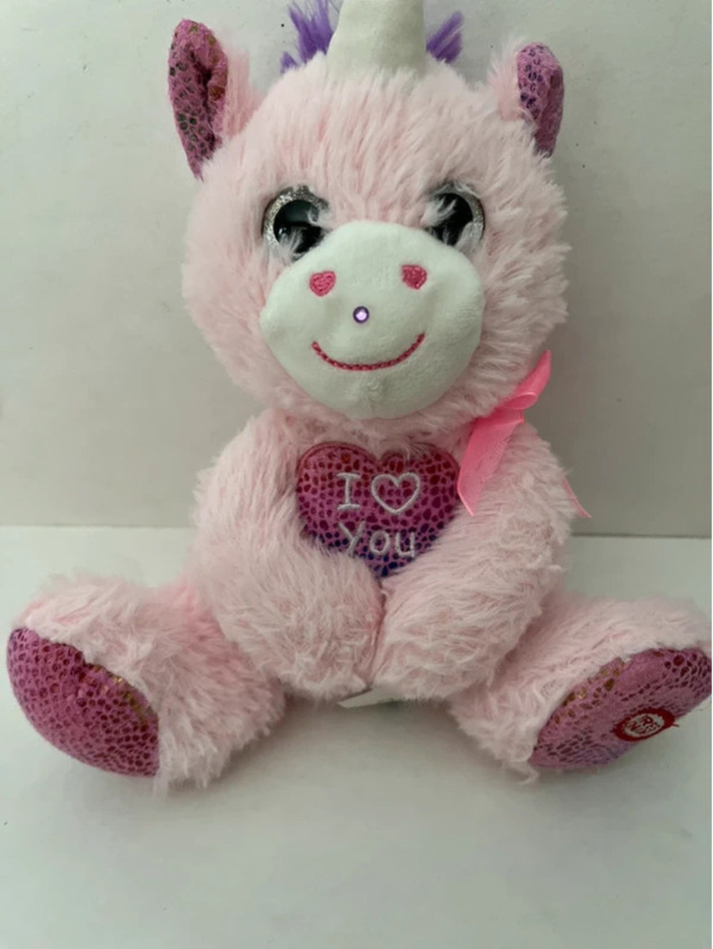 Hug fun Pink Plush Unicorn I Love You Plush Toy Purple Hair Stuffy